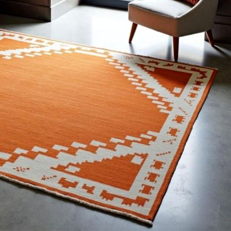 Handknotted Wool Area Terracotta Rug